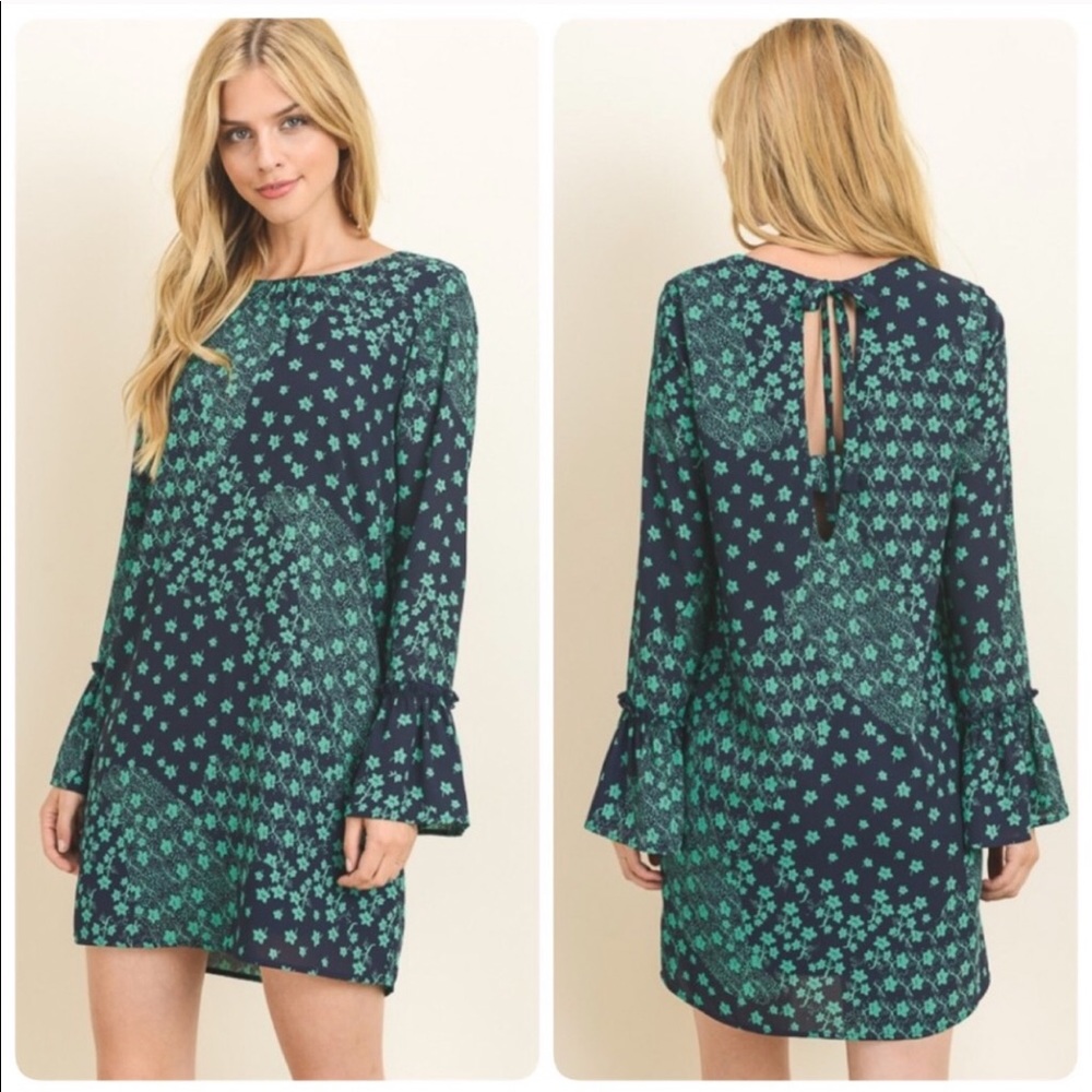 Blue and Green Floral Ombre Dress